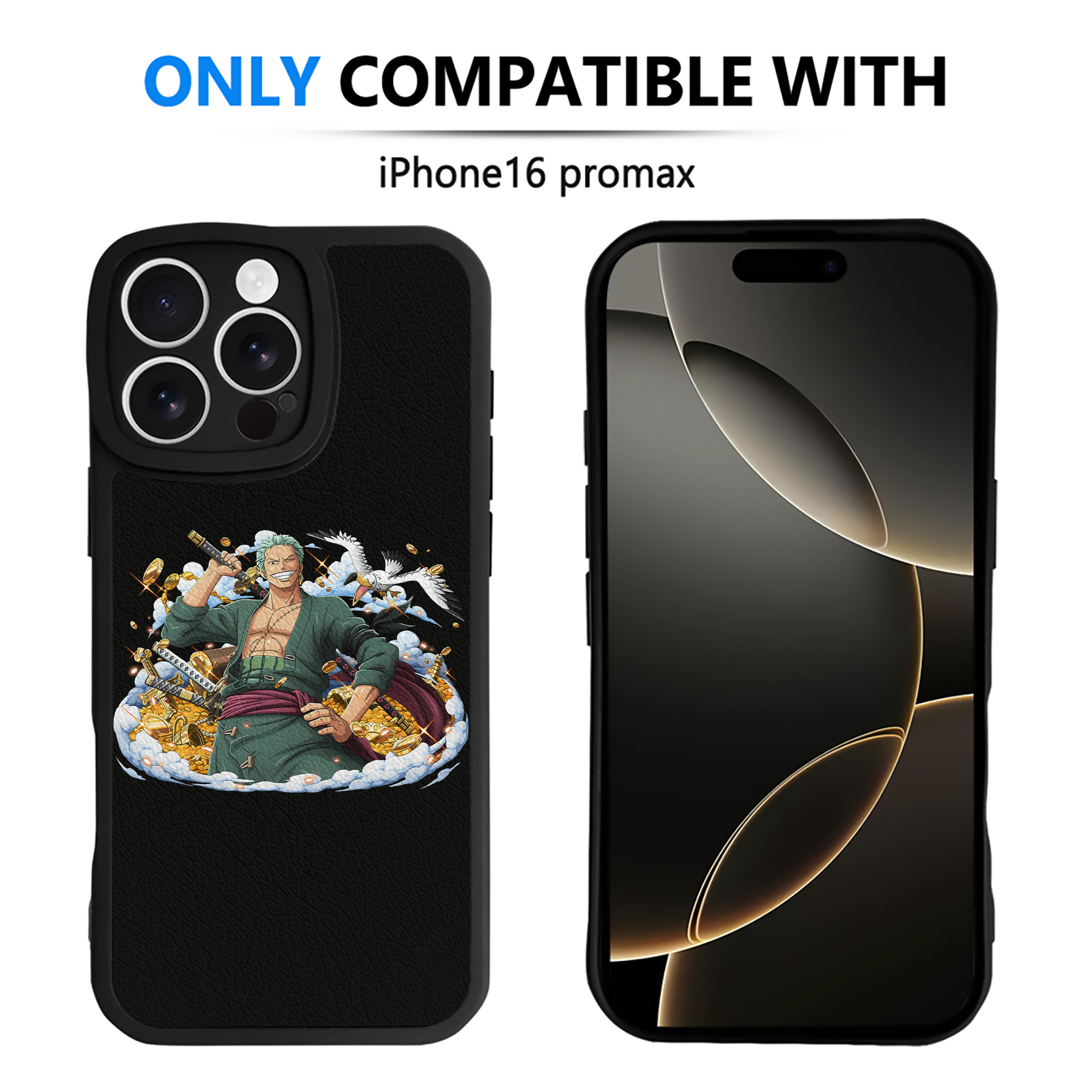（画像用） ワンピース ロロノア・ゾロ ONE PIECE Roronoa Zoro 【iPhone 16シリーズ対応】シリコンスマホケース（レザー調） 材質：シリコン